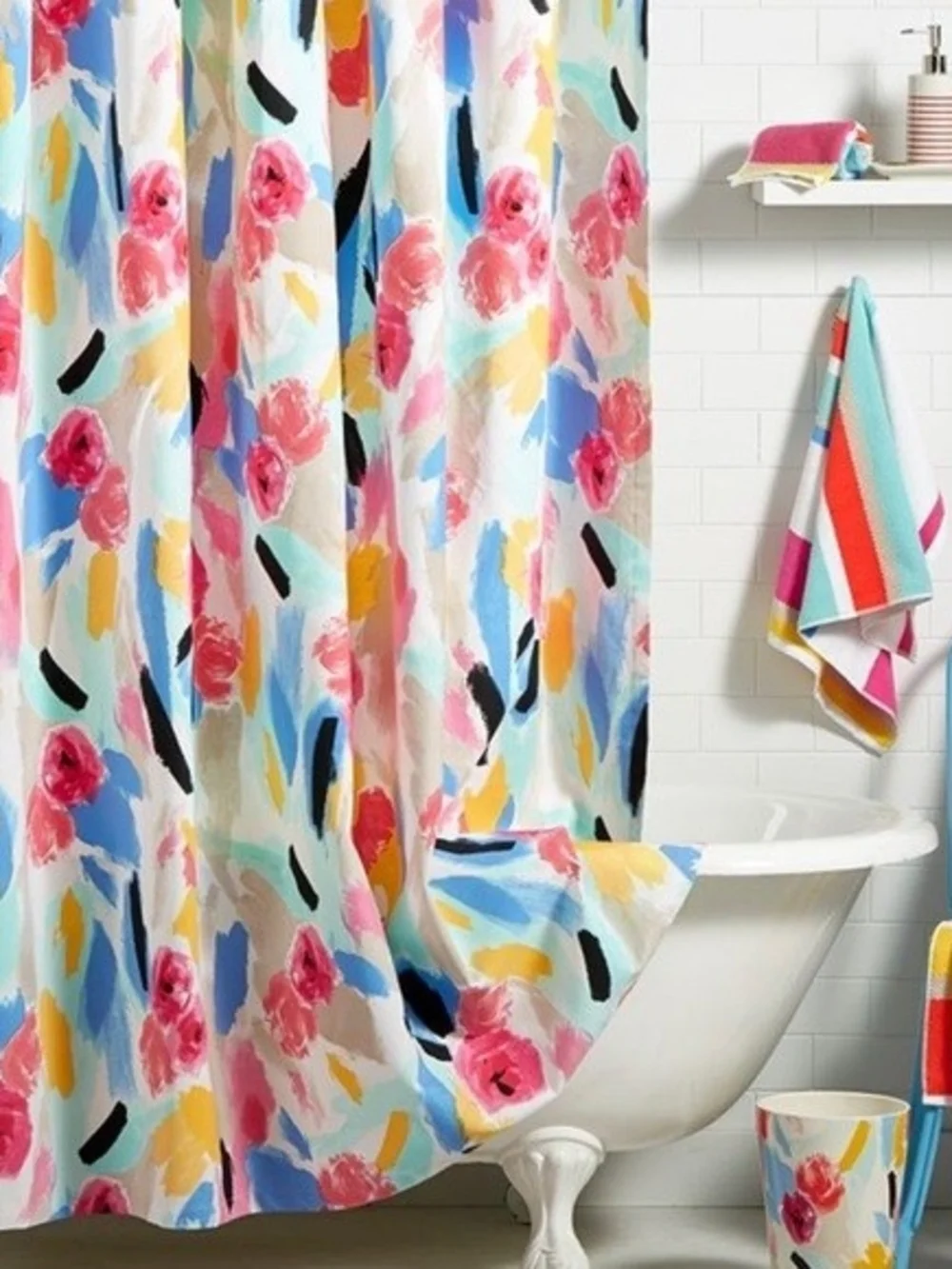 kate spade Pink Multi Floral Brushstroke Shower Curtain